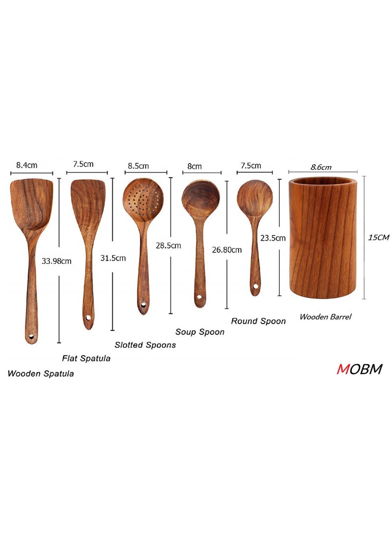 MOBM Wooden Kitchen Cooking Utensils 6 PCS Teak Wooden Spoons and Spatula for Cooking Sleek and Non-stick Cookware - Image 2